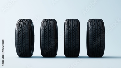 Black Car Tires in Perfect Alignment on Background