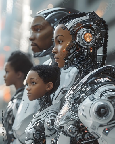 Seamless Blend of Human and Machine A Transhuman Family Portrait photo