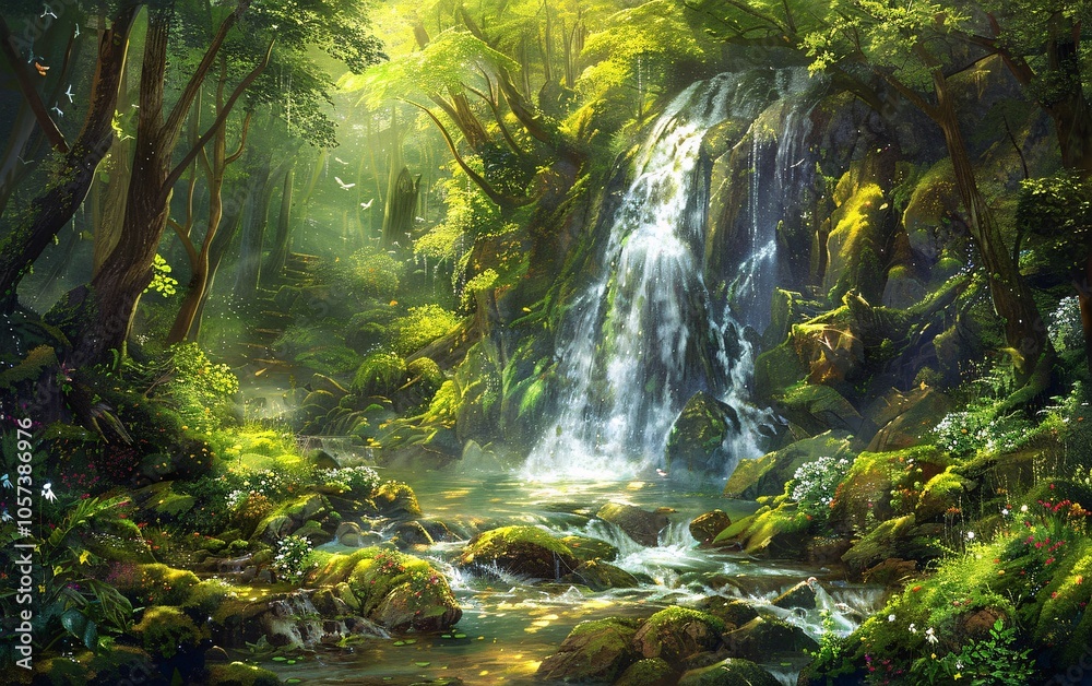 Forest Waterfall A serene forest with a cascading waterfall Forest Waterfall A serene forest with a cascading waterfall