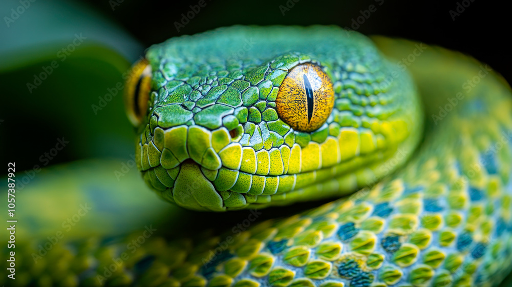 Green snake head close-up Green snake head close-up