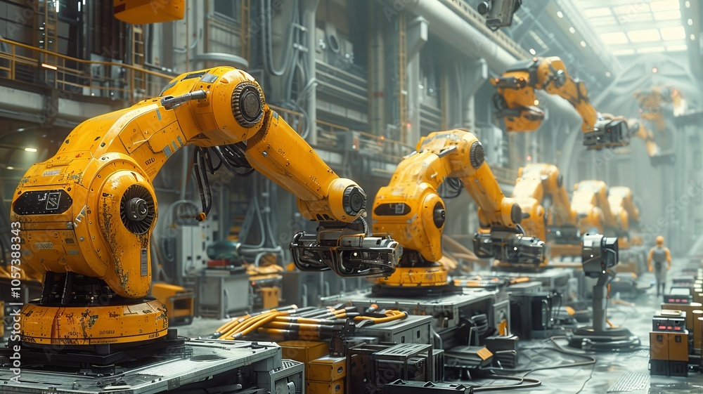 Futuristic Factory: Robotic Arms on an Assembly Line Futuristic Factory: Robotic Arms on an Assembly Line