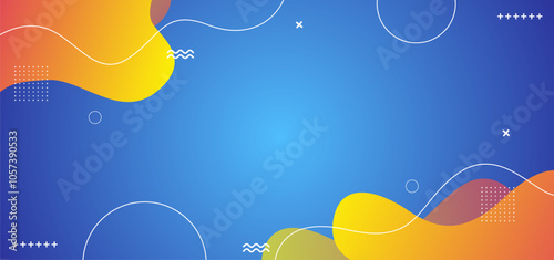 A blue and yellow background with a lot of dots and lines