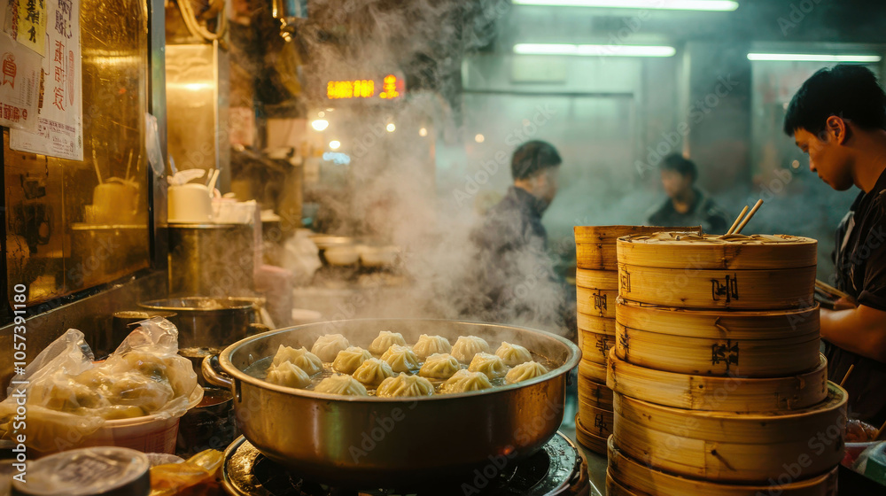 Bustling Scene at a Chinese Dumpling House Bustling Scene at a Chinese Dumpling House