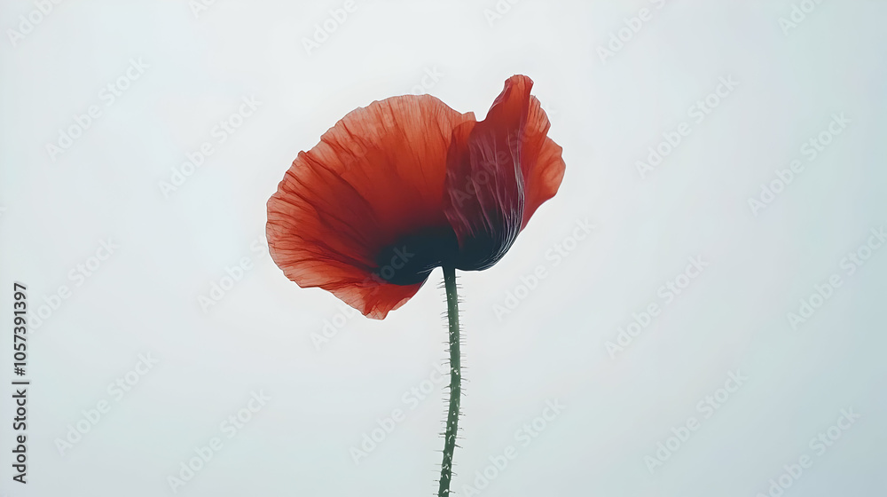 A delicate red poppy flower against a soft, pale background, showcasing nature's beauty. A delicate red poppy flower against a soft, pale background, showcasing nature's beauty.