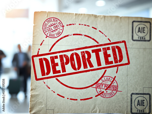 deported stamp on old paper in the airport photo
