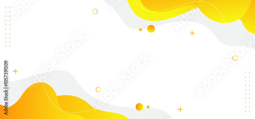 A white background with a vibrant yellow wave that stretches across the entire frame. The wave is adorned with numerous dots, creating a sense of movement and energy. Scene is dynamic and lively