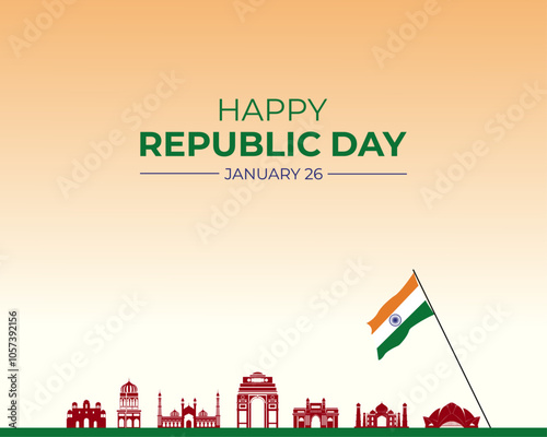 Indian Republic Day. 26 January. Indian flag. Holiday concept. Template for background with banner, poste, card. Vector illustration. 