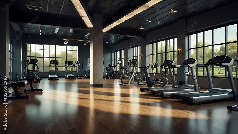 realistic image of a gym environment filled with a variety of gym equipment realistic image of a gym environment filled with a variety of gym equipment