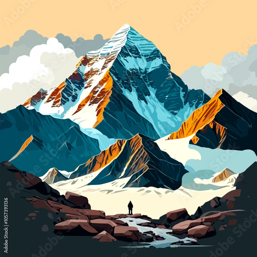 Mountain peak Everest – A dramatic mountain peak under a partly cloudy sky, showcasing rugged natural beauty.