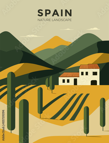 Spanish countryside – A rural Spanish landscape with a village surrounded by hills and vineyards.