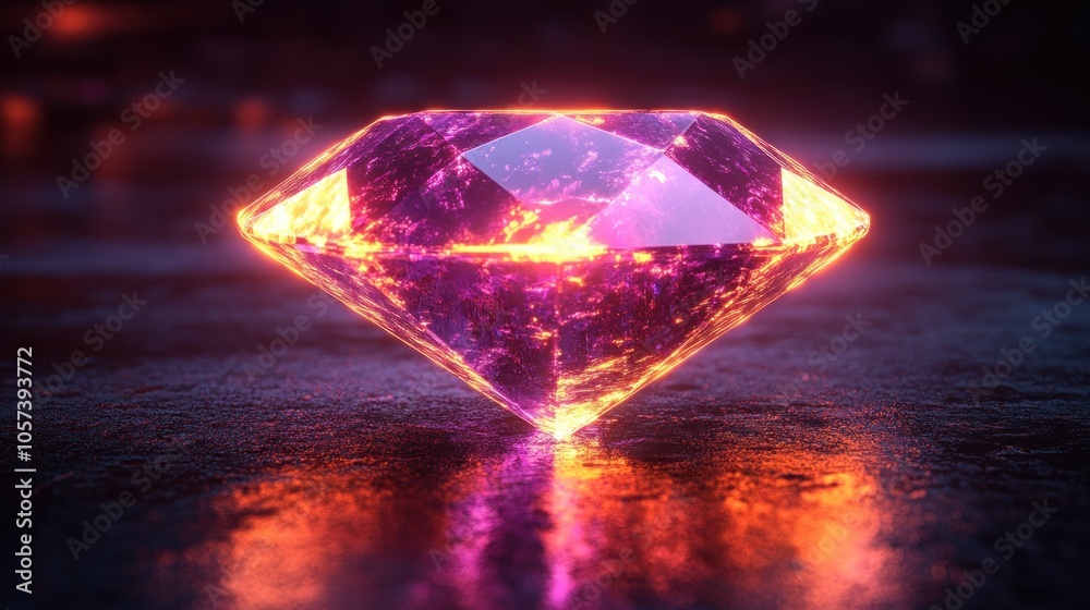 A glowing, multifaceted diamond reflecting vibrant colors on a dark surface. A glowing, multifaceted diamond reflecting vibrant colors on a dark surface.
