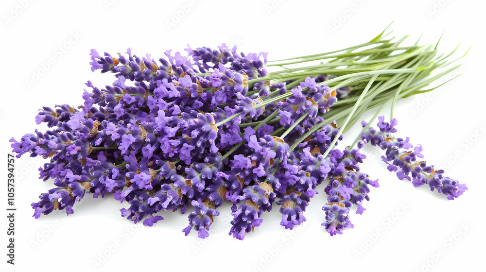 A bunch of fresh lavender flowers arranged with green stems. A bunch of fresh lavender flowers arranged with green stems.