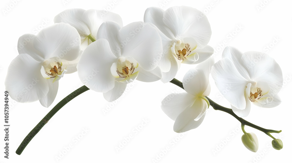 A branch of elegant white orchids showcasing delicate petals and buds. A branch of elegant white orchids showcasing delicate petals and buds.