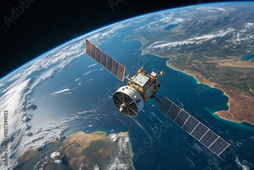 Stunning Satellite in Low Orbit Over Earth - Telecommunications Technology in Space