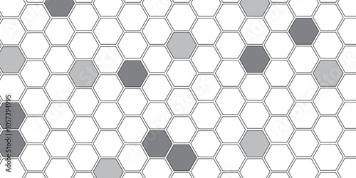 Vector geometric seamless texture symbol. Hexagon, bees hive cells pattern. Bee honey shapes. Abstract pattern with hexagonal white and gray technology line paper background.   Stylish grid texture. 
