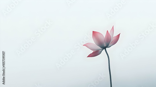 A delicate pink lotus flower stands gracefully against a soft, ethereal background.