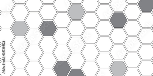 Vector geometric seamless texture symbol. Hexagon, bees hive cells pattern. Bee honey shapes. Abstract pattern with hexagonal white and gray technology line paper background.   Stylish grid texture. 
