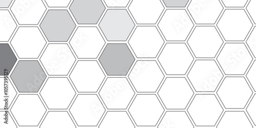 Vector geometric seamless texture symbol. Hexagon, bees hive cells pattern. Bee honey shapes. Abstract pattern with hexagonal white and gray technology line paper background.   Stylish grid texture. 
