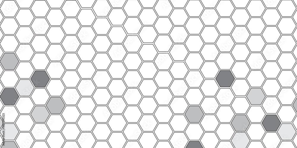 Vector geometric seamless texture symbol. Hexagon, bees hive cells pattern. Bee honey shapes. Abstract pattern with hexagonal white and gray technology line paper background. Stylish grid texture.
Vector geometric seamless texture symbol. Hexagon, bees hive cells pattern. Bee honey shapes. Abstract pattern with hexagonal white and gray technology line paper background. Stylish grid texture.