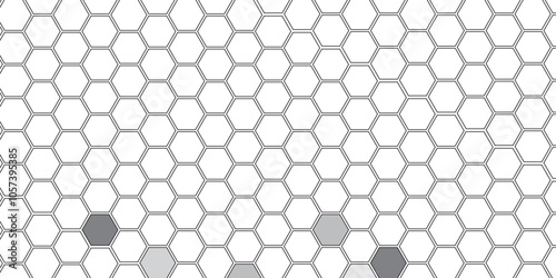 Vector geometric seamless texture symbol. Hexagon, bees hive cells pattern. Bee honey shapes. Abstract pattern with hexagonal white and gray technology line paper background.   Stylish grid texture. 
