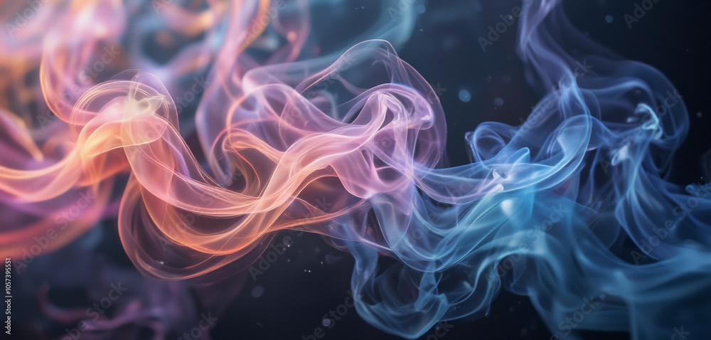 Fototapeta premium Blue and Pink Smoke Waves Flowing with Neon Lighting