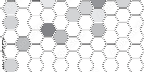 Vector geometric seamless texture symbol. Hexagon, bees hive cells pattern. Bee honey shapes. Abstract pattern with hexagonal white and gray technology line paper background.   Stylish grid texture. 
