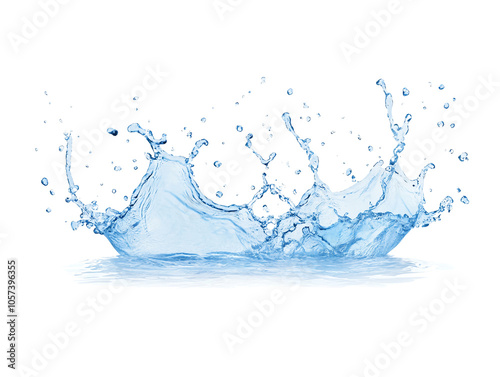 Splashing water on transparent background creates dynamic refreshing visuals showcasing droplets and waves in vibrant blue hue. This captures essence of movement and fluidity graphic design effects