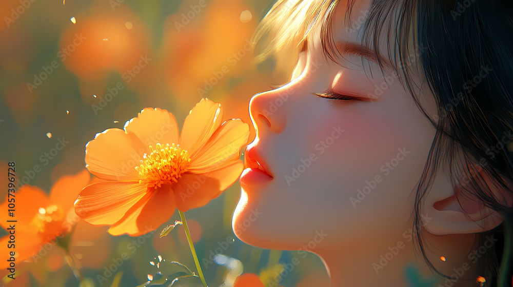 Fototapeta premium Elegant Flower Close-Up in Anime Style: Manga Art Illustration