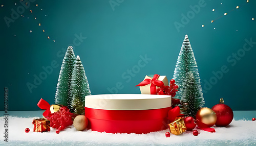 winter sale offers blank pedestal stage podium product festive ai christmas copy space photo