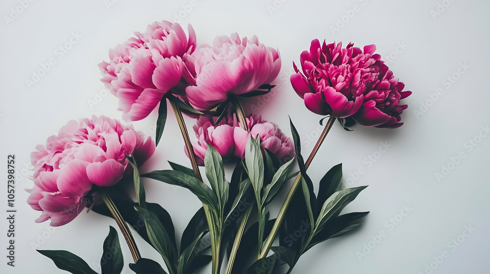 A bouquet of pink peonies arranged elegantly on a light background. A bouquet of pink peonies arranged elegantly on a light background.