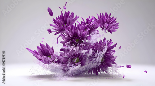 A dynamic explosion of purple flowers creating a visually striking and artistic effect.