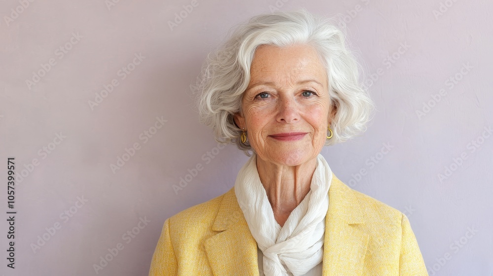 Embracing grace and wisdom a portrait of an elegant woman radiating confidence and experience in a soft pastel setting