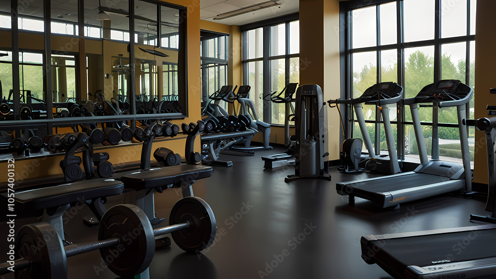 realistic image of a gym environment filled with a variety of gym equipment realistic image of a gym environment filled with a variety of gym equipment