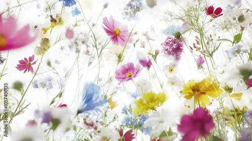 A vibrant array of flowers against a bright background, evoking a sense of beauty and tranquility.