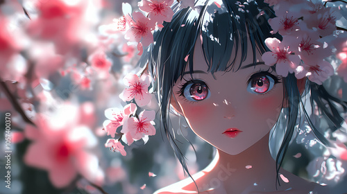Beautiful Anime Flower Close-Up: Delicate Manga Illustration