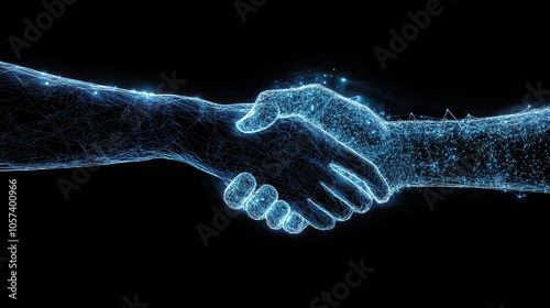 Digital generated human hand and businessman shaking hands