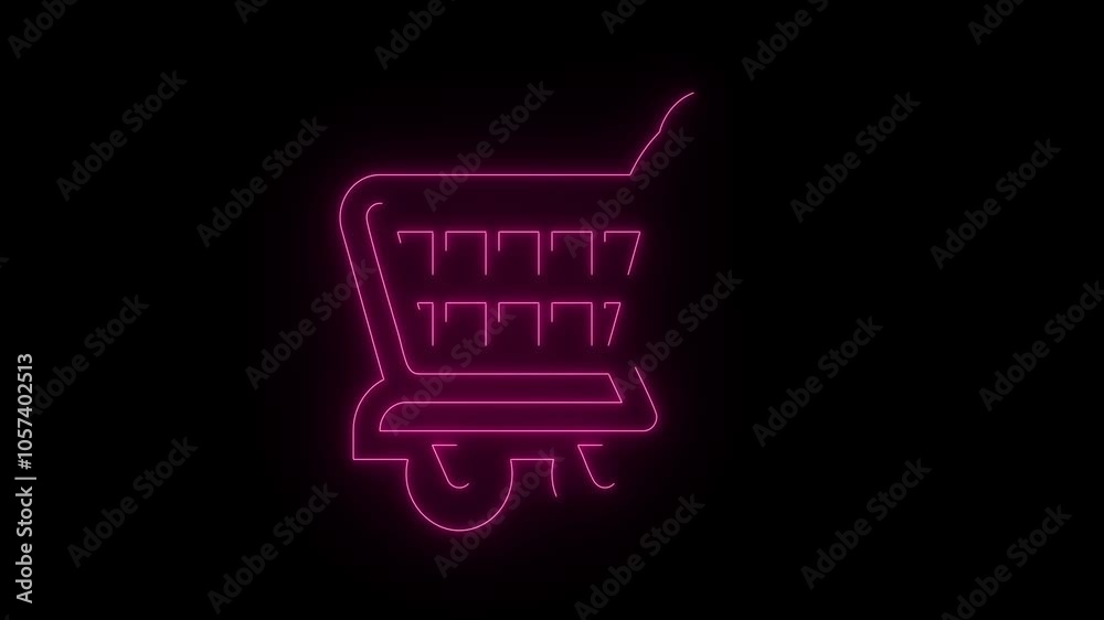 Glowing neon Shopping car icon .neon marketing icon, shopping store, promotion, and shopping cart symbol on black background. Glowing neon Shopping car icon .neon marketing icon, shopping store, promotion, and shopping cart symbol on black background.