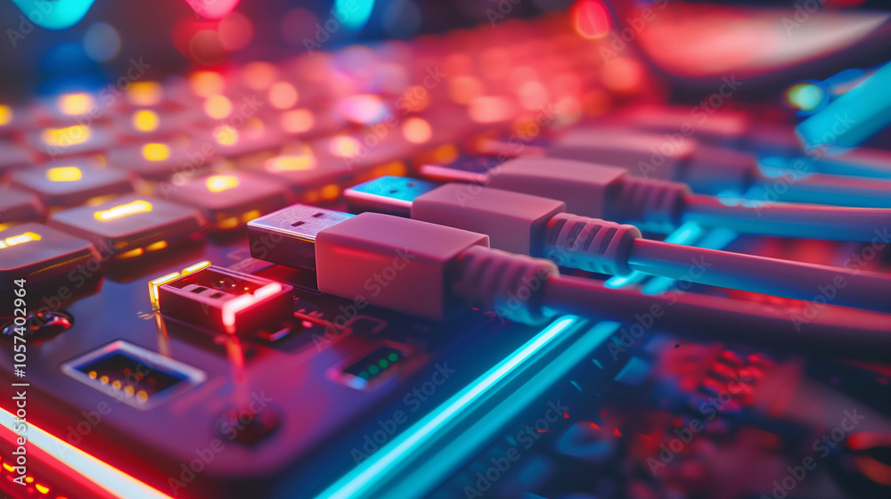 Sleek USB hub with multiple ports connected to various devices, showcasing modern design and functionality in a tech-focused setup. Sleek USB hub with multiple ports connected to various devices, showcasing modern design and functionality in a tech-focused setup.