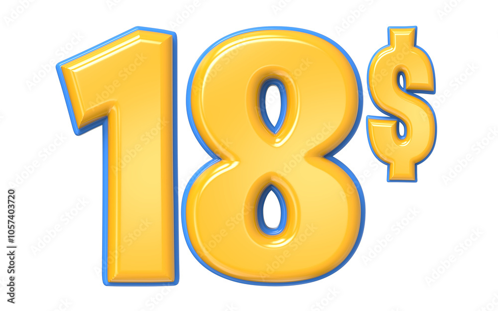 Blue And Yellow Number 3D Render