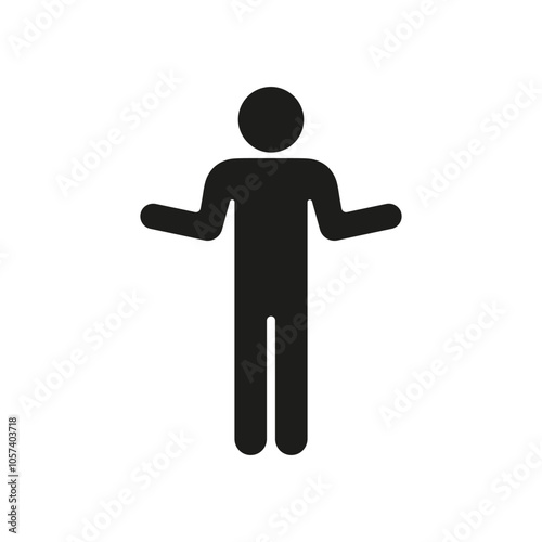 Person Shrugging Silhouette Icon. Confusion Gesture Symbol. Doubtful Pose Icon. Isolated Vector Illustration