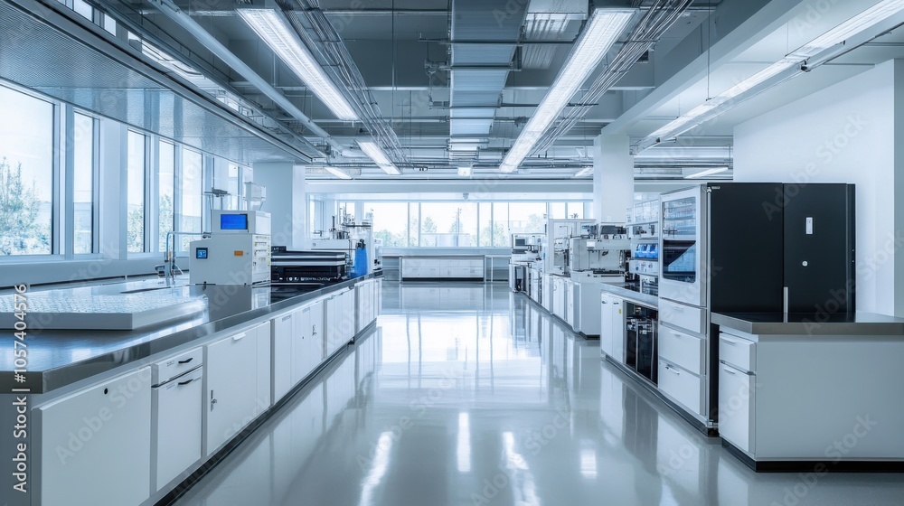 A sleek, modern lab dedicated to researching renewable energy sources