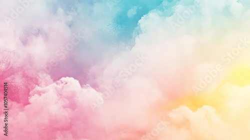 A dreamy sky filled with pastel-colored clouds, creating a serene and calming atmosphere.