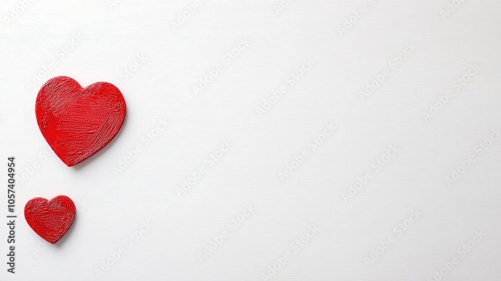 Three textured red hearts arranged on a white wooden background, symbolizing love and affection. Three textured red hearts arranged on a white wooden background, symbolizing love and affection.