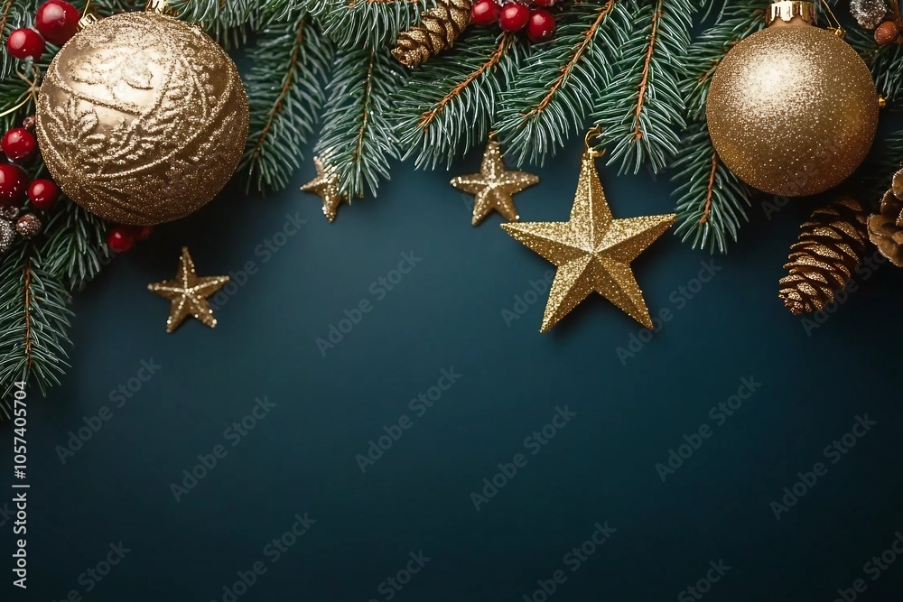 Christmas and new year background concept. Top view of Christmas ball, christmas brance, star and snowflake on dark background. Christmas and new year background concept. Top view of Christmas ball, christmas brance, star and snowflake on dark background.