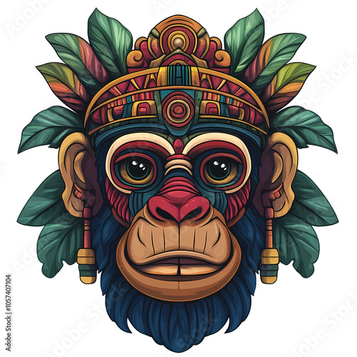 Detailed Monkey Mask with Mayan and Aztec Motifs photo