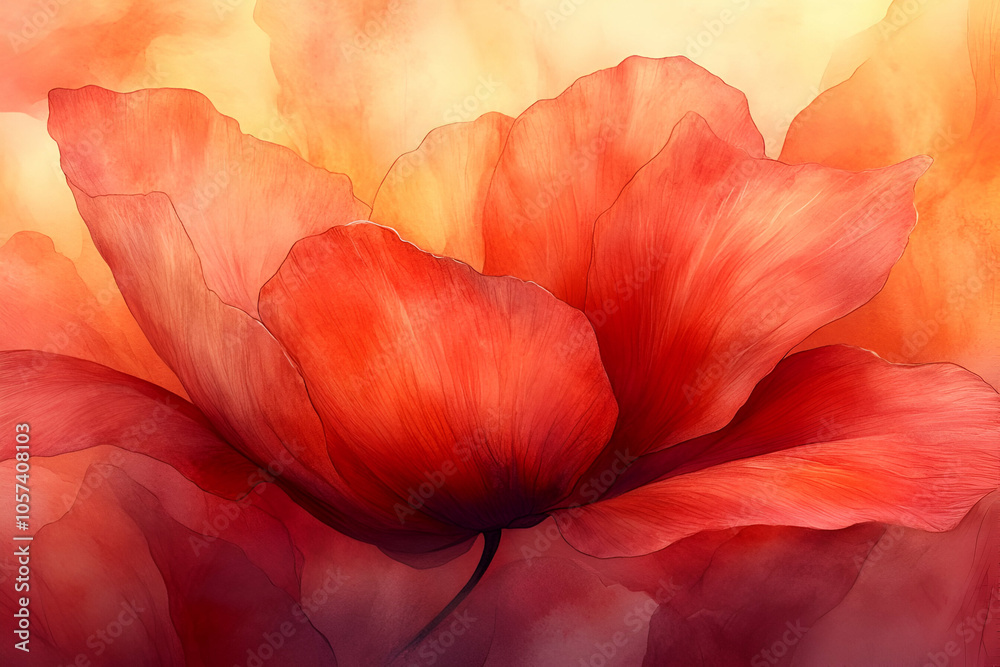 A vibrant, abstract close-up of a red flower petal, showcasing soft colors and delicate textures in a dreamy, artistic manner.