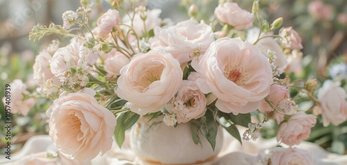 Soft Pink Roses and Baby��s Breath in a Romantic Floral Arrangement photo