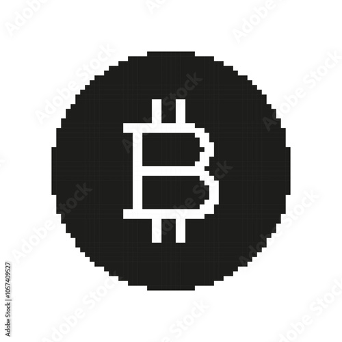 Bitcoin Silhouette Icon in Pixel Style. 8 Bit Video Game. Digital Cryptocurrency and Blockchain Finance Sign. Isolated Vector Illustration