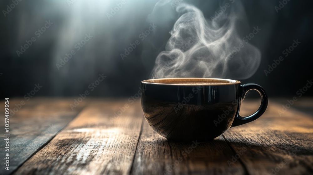 Cup of dark, rich black coffee with steam rising Cup of dark, rich black coffee with steam rising