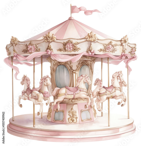 PNG Coquette carousel illustration horses white.